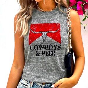 #78- Gray Muscle Tee with Red Graphic